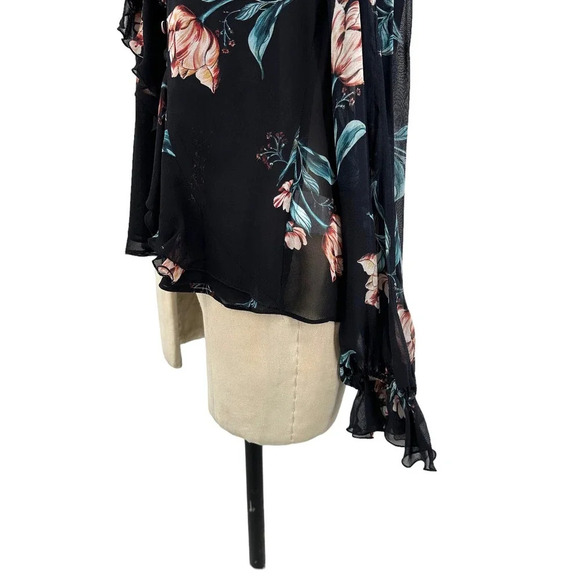 NICHOLAS Piper‎ Floral Cold Shoulder Blouse Floral Print Black Size US 4 - Picture 7 of 13